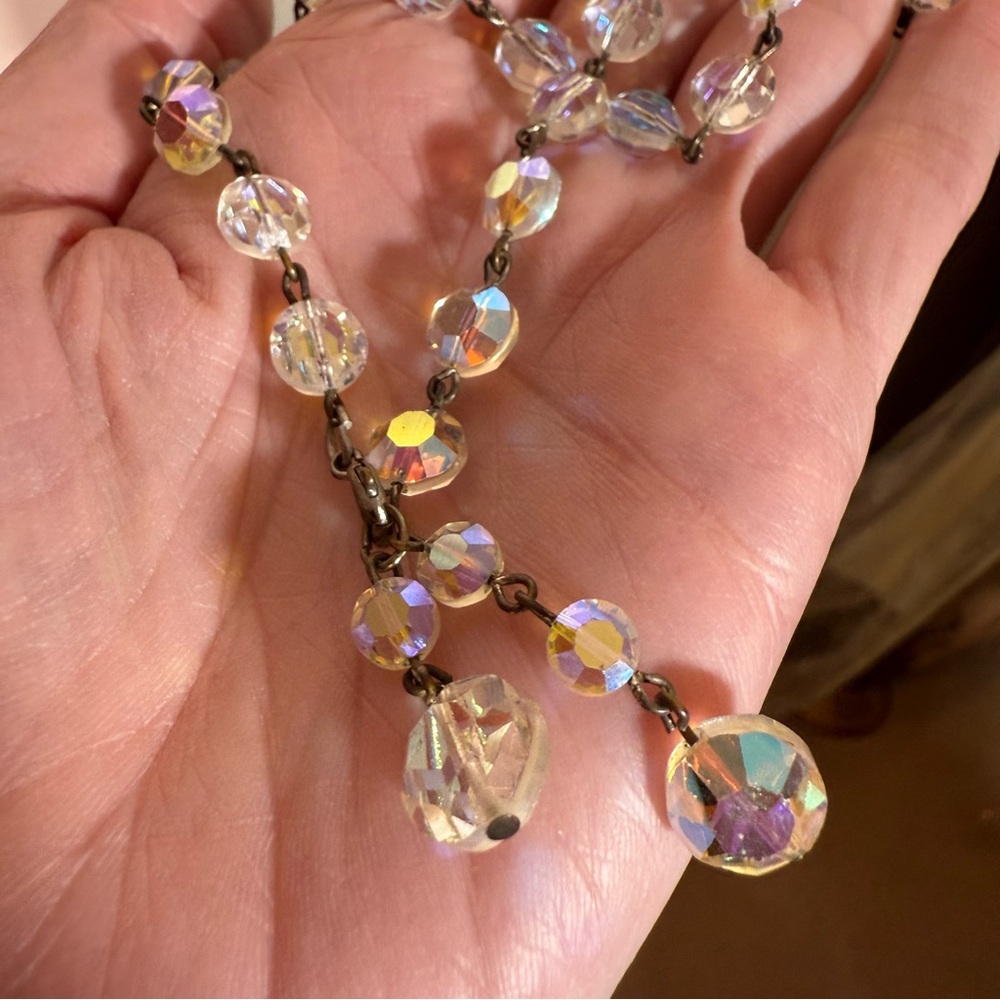 Vintage 1940’s Retro art deco aurora borealis glass crystal choker necklace 16in - Picture 13 of 13